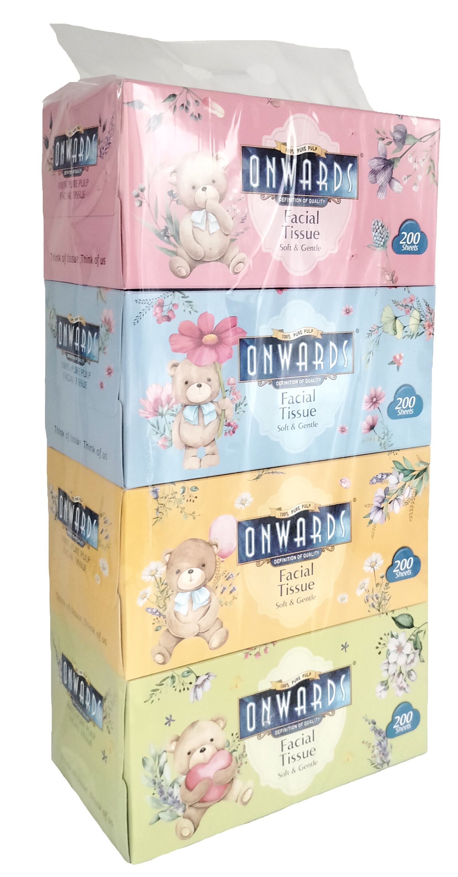 Onwards - Bear Series Box Tissues 4 Boxes x 200 Sheets   1TP